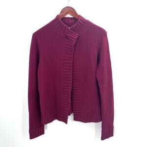 NEIMAN MARCUS Burgundy 100% Cashmere One Snap Cardigan Sweater
